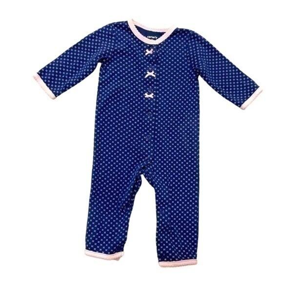 Carter’s One Piece Outfit navy blue pink cotton girls Size 3 Months - Picture 1 of 9